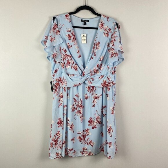 Express Floral Twist Front Flutter Sleeve Dress Size XL V Neck - Picture 1 of 12